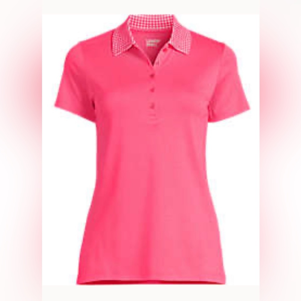 Women’s Lands' End Supima Cotton Polo Shirt in Rouge Pink Gingham